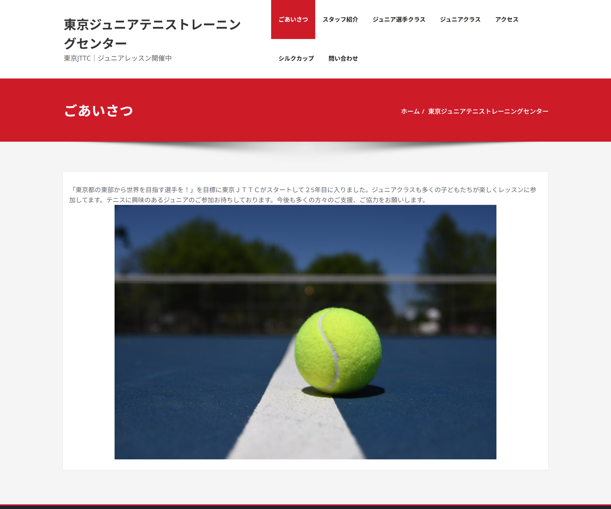 東京ジュニアテニストレーニングセンター公式サイトのスクリーンショット