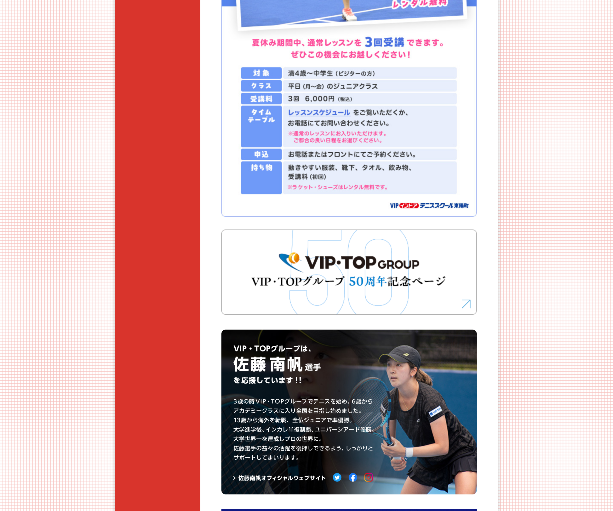 VIPインドアテニススクール東陽町公式サイトのスクリーンショット